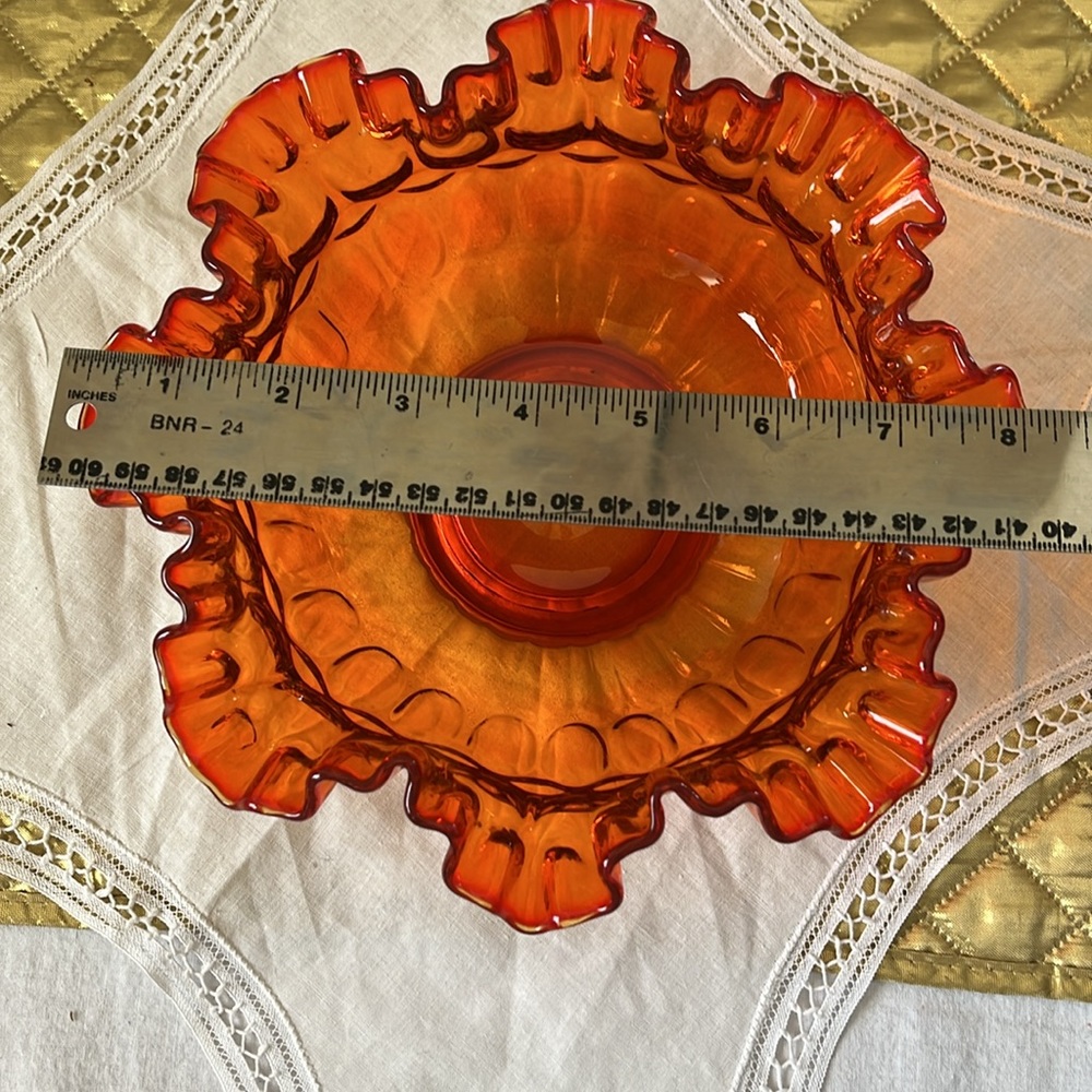 Fenton Orange/Red Ruffled  Coin Dot Bowl - Picture 5 of 6